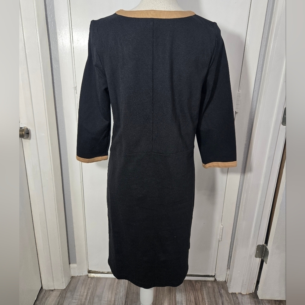 J Jill Black Brown colorblock Shift Dress Stretch EUC 3/4 slv Career Cocktail M - Picture 4 of 8